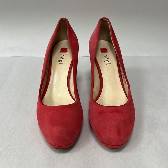 Hogl Red Suede High Heel Pumps Almond Toe Size 6.5 - Picture 2 of 8